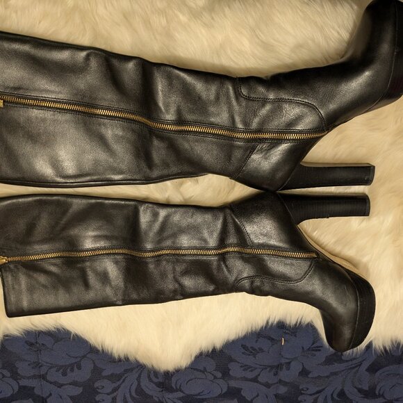 Michael Kors Black Leather Platform Boots - Picture 2 of 9